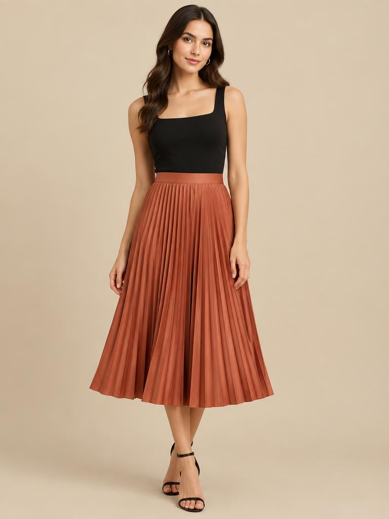 Saia Midi Plissada Cobre